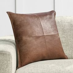 Top-grain leather lends this pillow cover enduring style with a balance of rugged and refined elements. Gaona features a four-piece, double-stitched design that's overdyed in rich, moody tones for a vintage vibe and subtle geometric look. It reverses to a cotton-slub back for textural contrast. Made of 100% genuine leather in Brown, Chestnut, Cocoa, Onyx, Taupe, Fog, Nightfall Blue and Forest Green. Features a running stitch design. Reverses to solid cotton slub. Leather is a natural product. Va Brown Leather Pillows, Running Stitch Design, Bachelor Living Room, Leather Pillows, Leather Pillow, Williams Sonoma Home, Running Stitch, Vintage Vibe, Top Grain Leather