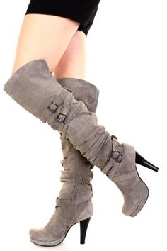 1 Knee High Boot Outfits, High Boot Outfits, Closet Clothing, White Widow, Sporty Shoes, Grey Suede, Crazy Shoes, Shoe Obsession