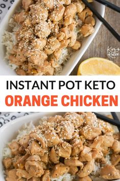 instant potketo orange chicken with rice and sesame seeds