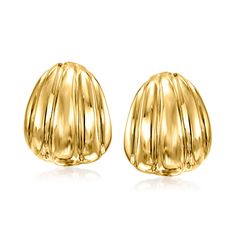 Ross-Simons - Italian 18kt Gold Over Sterling Ribbed Earrings. From Italy and shining in sunny 18kt yellow gold over sterling silver, these chic curved earrings boast a classic ribbed design and a high-polished finish. Perfect for elevating any outfit in a snap. Post/clutch, 18kt gold over sterling ribbed earrings. Big Gold Earrings, Curved Earrings, Fashion Png, Diamond Anklet, Italian Gold Jewelry, Mixed Metal Bracelets, Pearl Bracelet Gold, Pearl Strands Necklace, Pearl Anklet