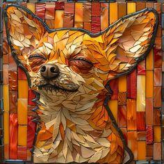 a dog made out of stained glass and colored paper with the face of a chihuahua