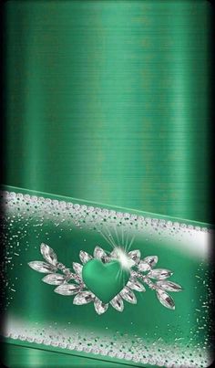 an abstract green background with a heart and leaves on the center, surrounded by water droplets