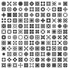 the cross stitch pattern is shown in black and white, which includes several different squares