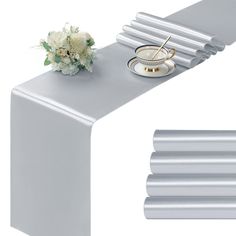 PRICES MAY VARY. 🌺[ Preferred Decorations ]: The package includes 4pcs x table runner (12" x 108" / 30mm x 275mm). The quantity can meet your daily use. The size of the satin table runner is suitable for decorating many occasions, such as weddings, birthdays, banquets, buffets, dinner parties, parties, picnics, anniversaries, Christmas, Thanksgiving. It can also be used in the kitchen, home decoration, indoor or outdoor events. Definitely one of your daily must-have decorations. 🌺[ Ingenious P Silver Table Runner, Birthday Buffet, Table Runner Decor, Wedding Decorations Table, Satin Fabrics, Silver Table, Decorations Table, Grey Table, Silver Lights