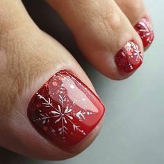 Snowflake Toenail Designs, Christmas Toe Nails Winter, Christmas Toenail Designs, Xmas Toe Nail Designs, Holiday Toe Nails Christmas, Toe Nail Designs For Winter, Christmas Toes Nails Designs, Pedicure Design Ideas