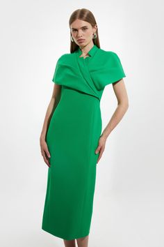 Feel Formal In Our Midi Dress, Which Boasts A Figure Hugging Fit, A Classic Pencil Style, And A Short Cape Feature Which Hangs Over The Shoulders, To The Mid Back. Style It With Court Heels Or Stilettos For A Look That Will Take You From Wedding Guest Days To Dressy Evenings Out. Structured Crepe Cape Detail Midi Dress High Quality Crepe Fabric Figure Hugging Fit High, Notched Neckline Statement Cape Accent Sleek, Minimal Design Thigh High Leg Split In Back Zip Fastening In Back Cape Sleeve Dress Midi, Hen Do Outfits, Workwear Capsule Wardrobe, Outfits For Mexico, Spring Wedding Guest Dress, Petite Business Casual, Ibiza Outfits, Cute Short Dresses, Honeymoon Outfits