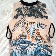 Never Worn Mesh Top With Shoulder Straps Stretch Tiger Print Top For Summer, Tiger Color, Mesh Tops, Tiger Shirt, Tiger Print, Swag Outfits, Mesh Top, Shoulder Straps, Tank Tops Women