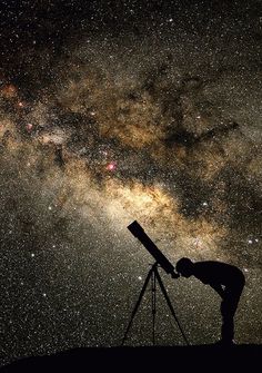 a man looking at the stars with a telescope