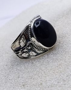 AAA Black Onyx Gemstone Men's Ring With Solid 925 Silver, Vintage Ring, Bohemian Ring, Men's Ring, Anniversary Ring, Occasion Ring, Wedding Ring,  Jewelry Information-  Silver -    Solid 925 Silver  Gemstone -  AAA Black Onyx Gemstone Gemstone Color - Black Shape  -  Oval Stone Size -  12/16mm Oxidize Ring - yes Gemstone Benefit-   Its energy is believed to ground and stabilize the wearer, enabling them to make rational decisions and stay focused. The stone is also considered beneficial for boos Oxidized Ring, Mens Rings, Bohemian Ring, Sterling Silver Mens Rings, Etsy Wedding Rings, Bohemian Rings, Onyx Gemstone, Oval Stone, Men's Ring