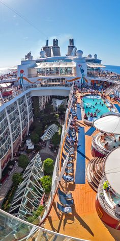 an aerial view of a cruise ship pool area