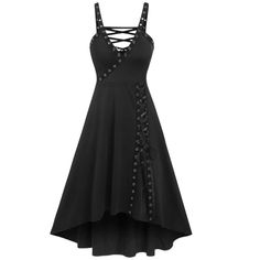 This Enchanting Gothic Dress Boasts A Vintage Allure, Featuring A Seductive Lace-Up Front And Intricate Grommet Lattice Straps, Complemented By A Sophisticated Dip Hem. Lace-Up Front Design Grommet Lattice Straps Vintage Gothic Style High-Low Stretchy A-Line Dip Hem Sleeveless Mid-Length Fitted Bodice Size L/10 - Waist: 31½", Length: 46.8" Size Xl/12 - Waist 33", Length 48" New With Tags All Items Come From A Smoke Free Home, Cat Friendly But They Have No Access To My Inventory. Add Your Likes T Laceup Dress, Black Lace Up Dress, Home Cat, Harness Lingerie, Gothic Vintage, Vintage Gothic, Gothic Dress, Maxi Tank Dress, Rave Wear