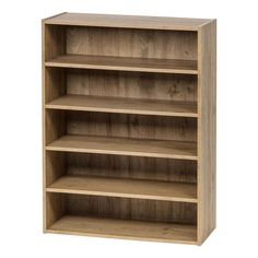 a wooden bookcase with four shelves