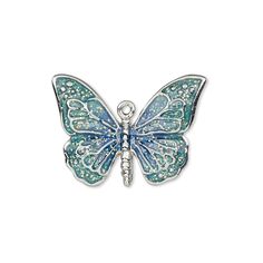 a blue and white butterfly charm on a white background