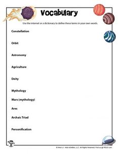 the planets and their names are shown in this worksheet