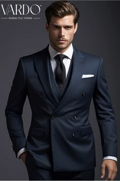 >>ORIGINAL ARTWORK AND CONTENT, PLEASE DO NOT COPY<< Men Suits, Suits For Man, Dark Blue Double Breasted Three Piece Suit for Men  for Men piece Wedding Suit, Double Breasted, Formal Fashion Slim Fit Suit Elevate your style with our classic Dark Blue Double Breasted Three Piece Suit for men. This sophisticated suit exudes timeless elegance, making it a must-have addition to your wardrobe. Crafted with precision and attention to detail, it's perfect for formal occasions, weddings, and special events. 👔 Suit Details: ✨ Premium Quality: Our suit is made from high-quality materials to ensure comfort and durability. ✨ Double Breasted Design: The double-breasted jacket adds a touch of sophistication and charm. ✨ Slim Fit: Tailored for a modern, slimming silhouette that enhances your overall loo Double Breasted Three Piece Suit, Double Breasted 3 Piece Suit Men, Blue Three Piece Suit Men, Navy Three-piece Suit For Semi-formal Occasions, Dark Blue Suit Men, Three Piece Suit For Men, Three Piece Suit Mens