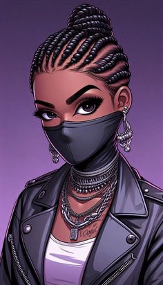 a woman wearing a black face mask with braids in her hair and piercings