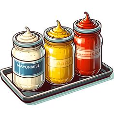 three jars of mayonnaise on a tray