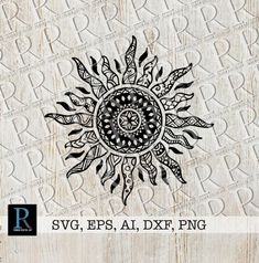 an ornate sunflower design on wood with the word svg, epsp and dxf