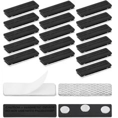 the complete set of black and white plastic parts for each product, including an adhesiver