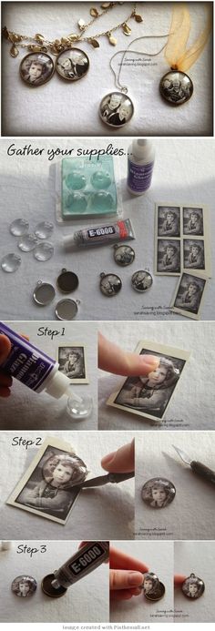 the instructions to make an old photo collage with buttons and other things in it