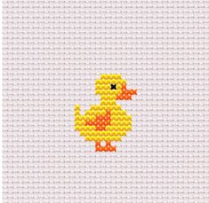 a cross stitch pattern with a yellow duck