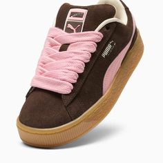 Suede XL Women's Sneakers, Chestnut Brown-Peach Smoothie-Frosted Ivory, extralarge Pink And Brown Shoes, Leather Sneakers Women's, Shojo Girl, Puma Sneakers Womens, Puma Shoes Women, Peach Smoothie, Pretty Sneakers, Pink Pumas, Sneakers Fashion Outfits