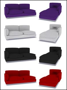 different types of couches and chairs in various colors, shapes and sizes are shown