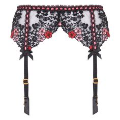 Garter belt AGENT PROVOCATEUR Petunia Embroidery, Agent Provocateur, Black, Lingerie, Pink, Petunias, Satin Ribbons, Black Pink, Satin