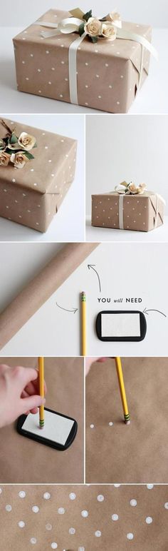 how to wrap a gift with wrapping paper and pencils - step by step instructions