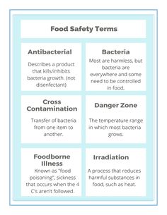 food safety chart with words describing the different foods that are safe for people to eat