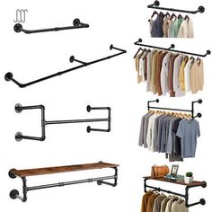 several different types of clothes hangers and racks