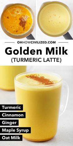 A naturally caffeine-free drink, this golden milk is warm and cozy. See how to make a turmeric latte with 5 ingredients in 6 minutes. #goldenmilk #turmericlatte #caffeinefree #turmeric Tumeric Drinks Recipes, Herbal Coffee Recipe, Golden Milk Benefits, Turmeric Latte Recipe, Caffeine Free Drinks, Spicy Drinks, Tea Latte Recipe, Herbal Coffee, Turmeric Latte