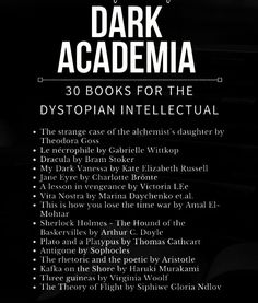 the cover of dark academy's book, 30 books for the dystopian intel