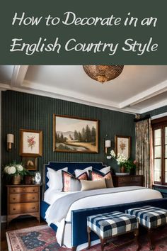 an english country style bedroom with green walls