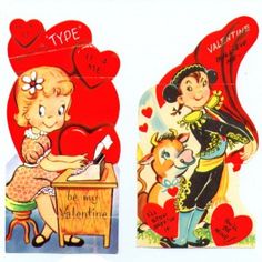 two valentine's day cards with children writing on them