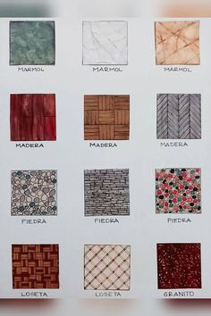 an image of different types of tile in various colors and patterns on a white background