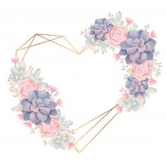 a heart shaped frame with flowers and leaves