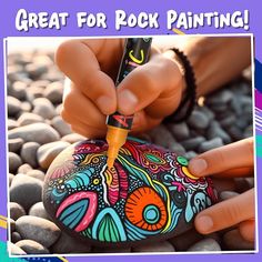 someone is painting a rock with colorful designs on it and the words great for rock painting