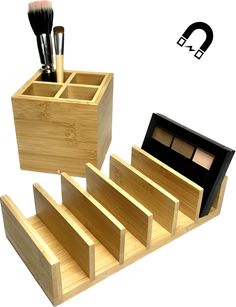 PRICES MAY VARY. STURDY & DURABLE; makeup palette organizer construction using naturally colored bamboo wood, with a protective clear coat. PLASTIC-FREE; sustainable bamboo makeup organizer design and packaging. Reduce your carbon footprint with this product. 2-PIECE MAKEUP STORAGE; wood cosmetic organizer and eyeshadow palette organizer, makeup brushes, and makeup accessories. CUSTOMIZABLE; magnets to adjust vanity wod makeup organizer & makeup stand. Makeup brush organizer connects to palette Makeup Palette Organizer, Makeup Palette Organization, Makeup Brush Organizer, Bamboo Makeup, Palette Organizer, Makeup Stand, Lipstick Box, Brush Organizer, Lipstick Organizer