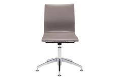 a gray office chair with chrome legs and an upholstered back rest on a white background