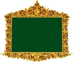 an ornate gold frame with green background and golden trimmings on the edges is shown