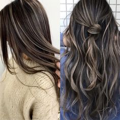 Bright Highlights, Dark Hair With Highlights, Blending Gray Hair, Gray Hair Highlights, Brown Blonde Hair, Hair Color Balayage, Hair Inspo Color