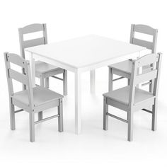 a white table and chairs with one chair missing the seat, on a white background