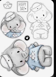 an elephant and baby elephant stickers with the words happy day