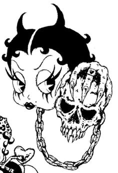 Betty Boop Motorcycle Tattoo, Punk Betty Boop, Bettie Boop Tattoo, Gothic Betty Boop Tattoo, Vampire Skull Drawing, Punk Art Artworks, Goth Betty Boop, Skull Art Simple, Betty Boop Drawing