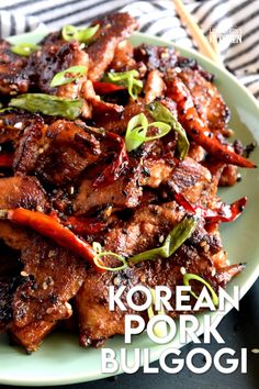 korean pork bulgogi on a plate with chopsticks