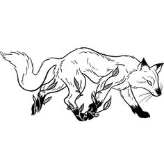 a black and white drawing of a fox