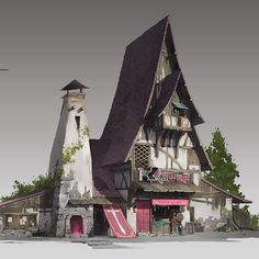 an artistic rendering of a house with a tower