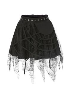 30-70% OFF✓ Fast Shipping✓Stand out with the Black 1960s Grommet Halloween Spider Web Lace Skirt. Spider web lace and grommet details offer a unique, vintage-inspired Halloween look. Goth Spider, Alt Clothes, Tassel Skirt, Gothic Clothes, Skirt Y2k, Summer Lace, A Line Mini Skirt, Clothing Details, Ball Gown Dresses