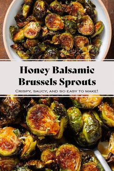 roasted brussel sprouts in a white bowl with the title above it